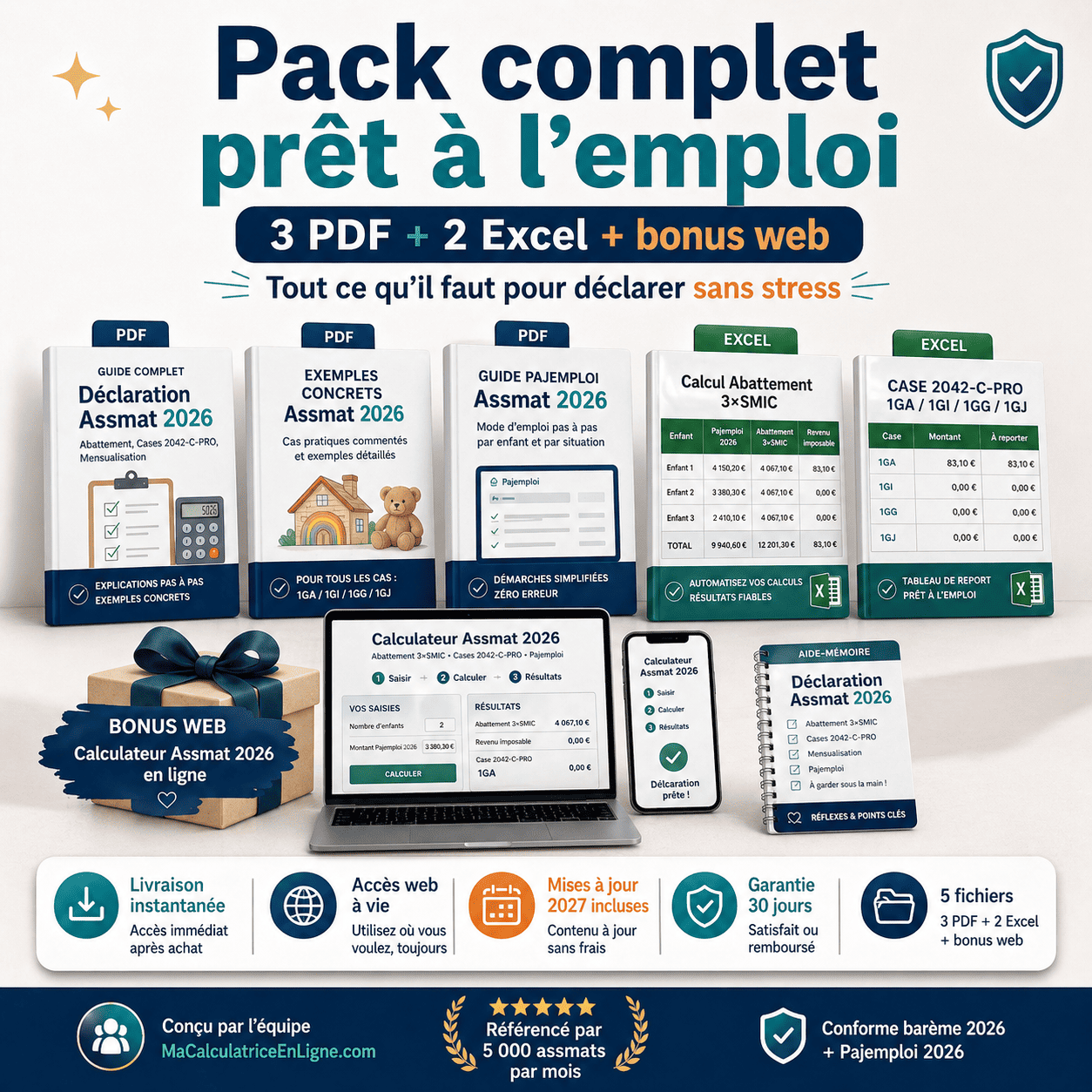 Pack Declaration Assmat 2026 — 6 fichiers + PWA Pro