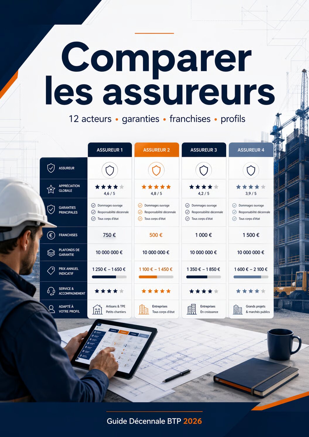 Comprendre votre prime d'assurance décennale BTP — formule de calcul P × C1 × C2 × C3 × C4 avec les 4 coefficients zone, ancienneté, sinistralité, franchise