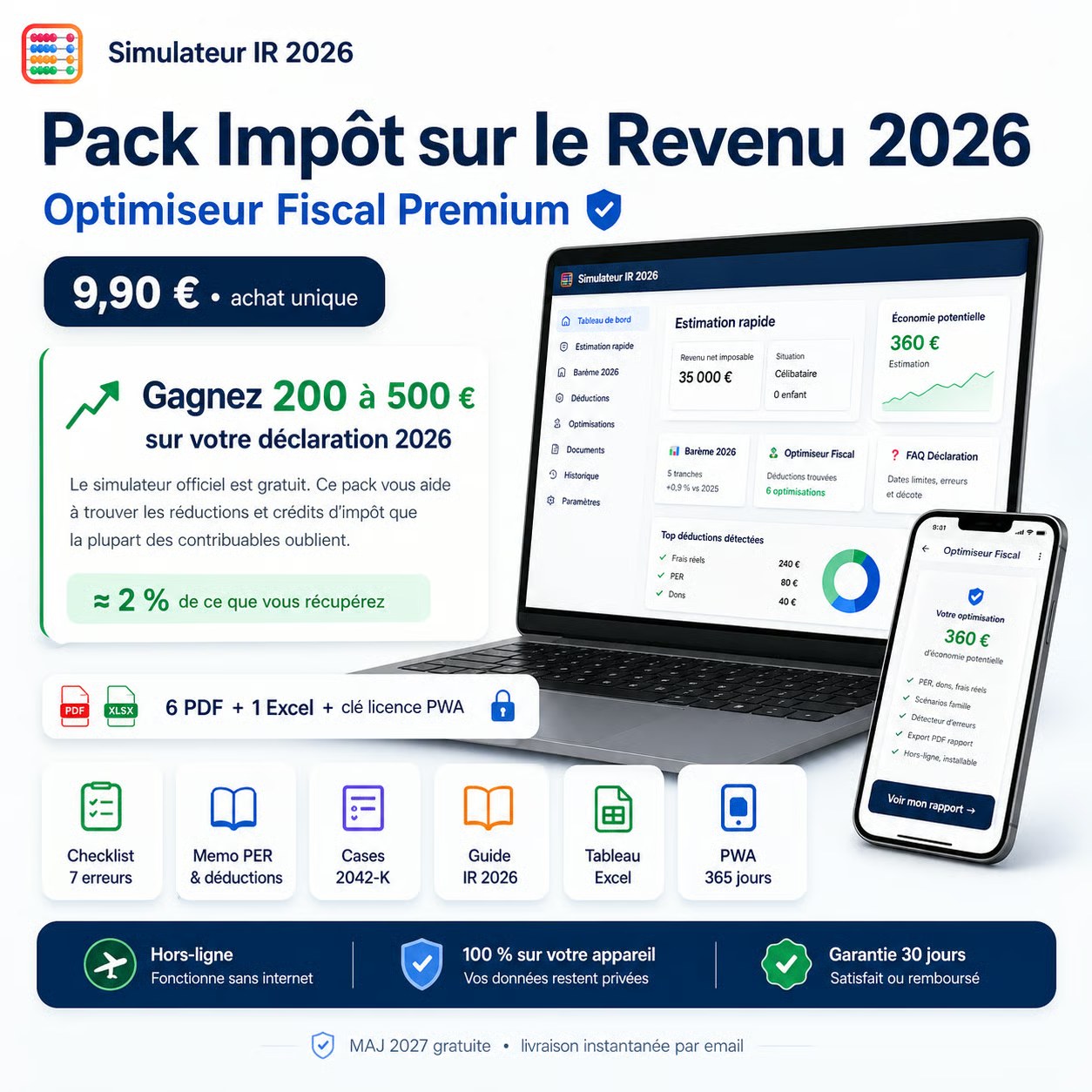Pack Impôt sur le Revenu 2026 — couverture officielle, 7 PDF + Excel pour déclarer sans erreur, auteur Mehdi Kabbaj fiscaliste
